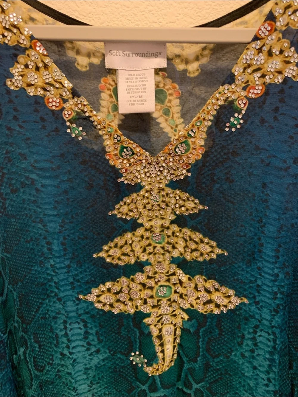 Soft Surroundings Cote D’azur Chiffon  Kaftan Dress - Embellished Rare Vintage​
